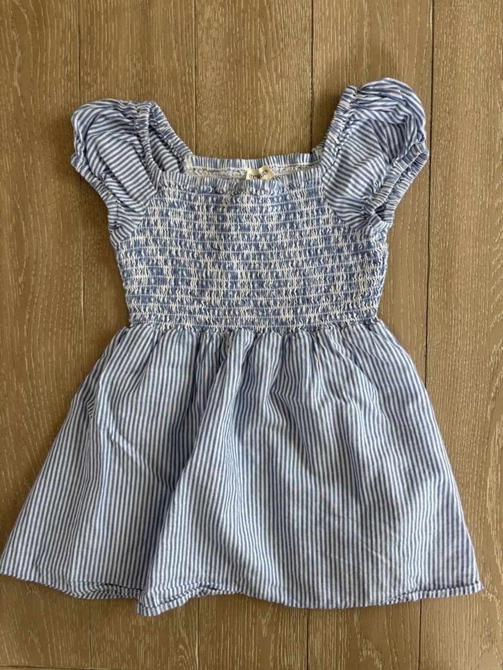 Crewcuts Blue & White Striped Smocked Puff-Sleeve Dress